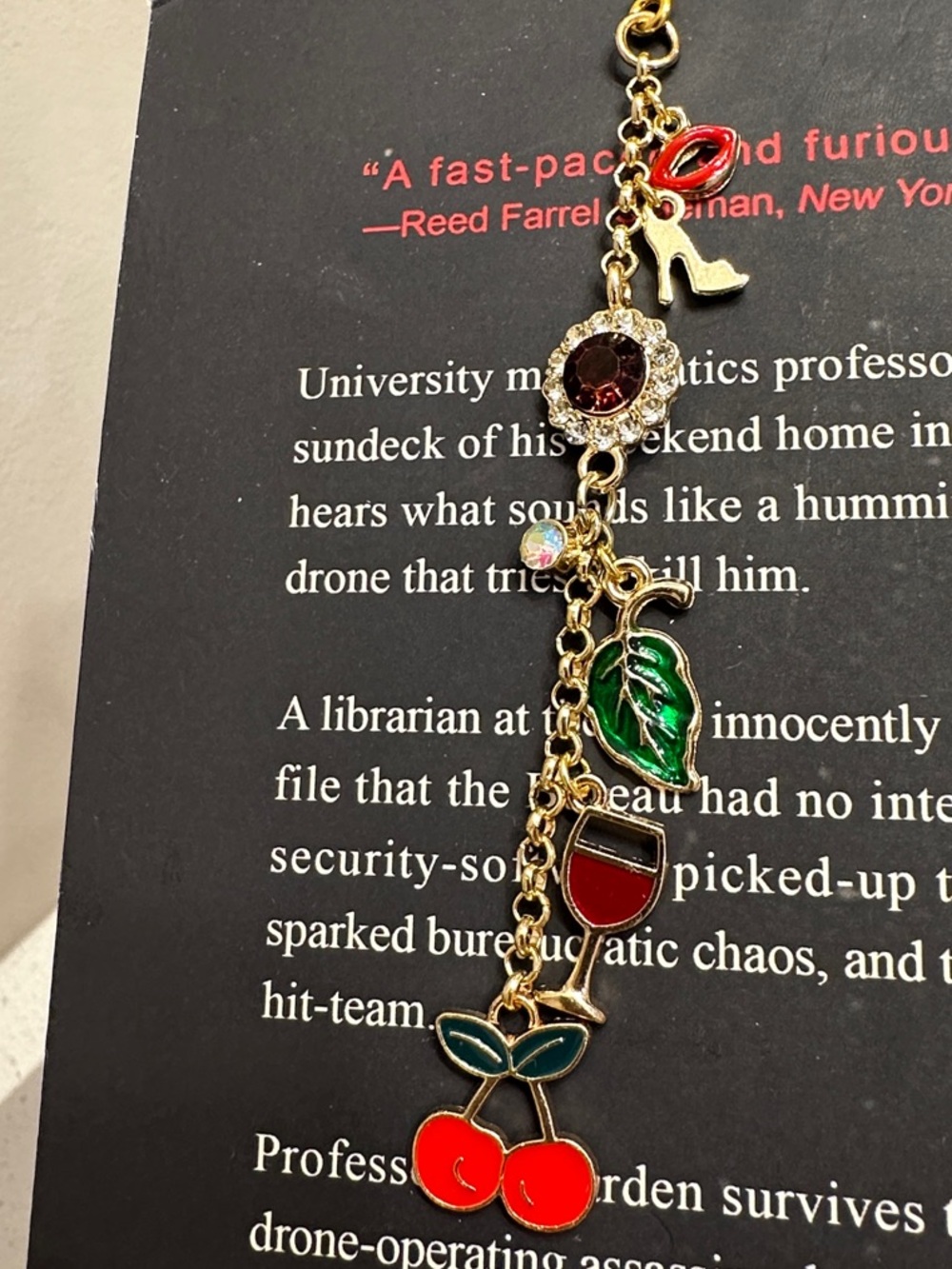 Gold Tone Dangle Bookmark with Red Cherry & Enamel Accents - Picture 6 of 6